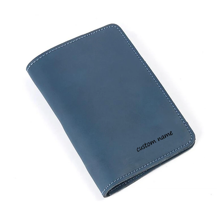 

Genuine Leather Travel Case Custom Name Simple Passport Wallets Card Holder Blue Brown Leather Cowhide Passport Cover