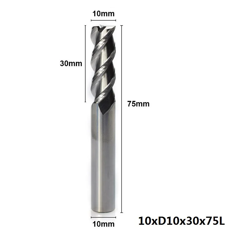 1 шт. 1-12 мм 3 флейты ЧПУ фрезерный станок бит Вольфрам Caibide спиральные концевые фрезы алюминиевые режущие концевые фрезы CNC - Длина режущей кромки: 10XD10X30X75L