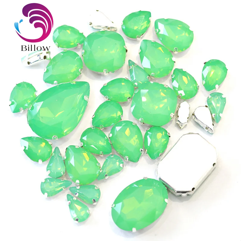 

30pcs Mixed Sizes Shapes light Green Opal Resin Sew on Rhinestones With Claw Flatback Sew On Claw Rhinestones For Garment B2879