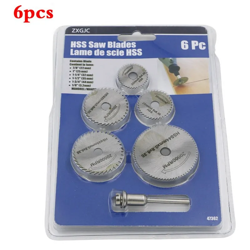 

6 Pcs HSS Circular Saw Blade Cutting Discs Mandrel Mini Drill for Dremel Rotary Tools Accessories