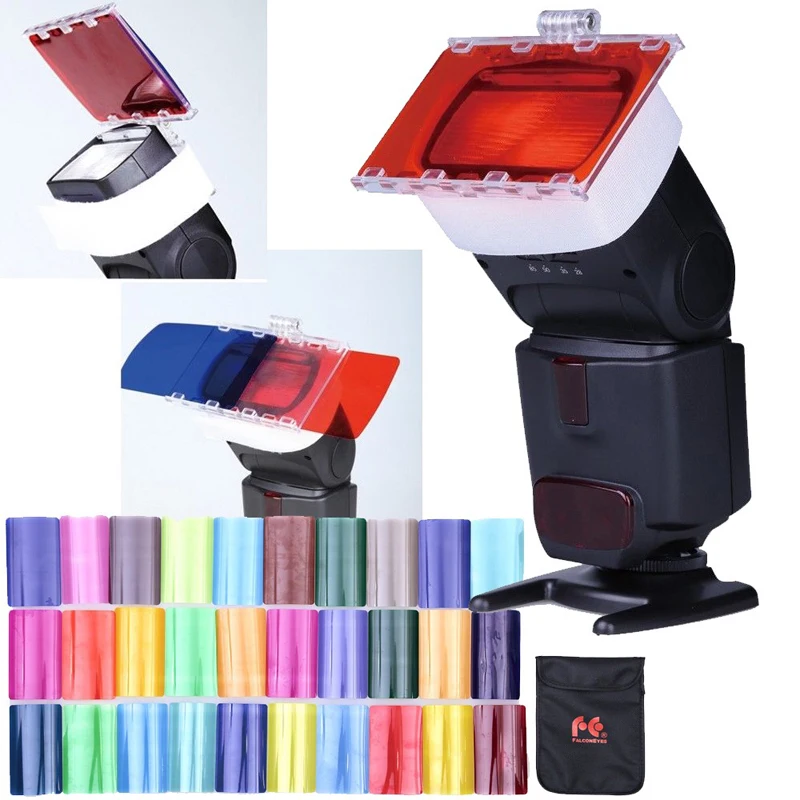 

Flash Speedlite 30 Colors Color Gel Kit with Barndoor & Reflector & Bag for Canon Nikon YONGNUO GODOX Falcon Eyes CFA-30K