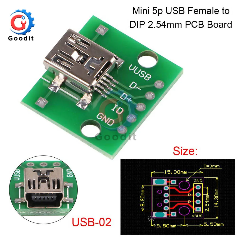 5 шт. Micro Mini USB A папа USB 2,0 3,0 A мама USB B разъем интерфейс до 2,54 мм DIP PCB конвертер адаптер коммутационная плата - Цвет: Mini USB