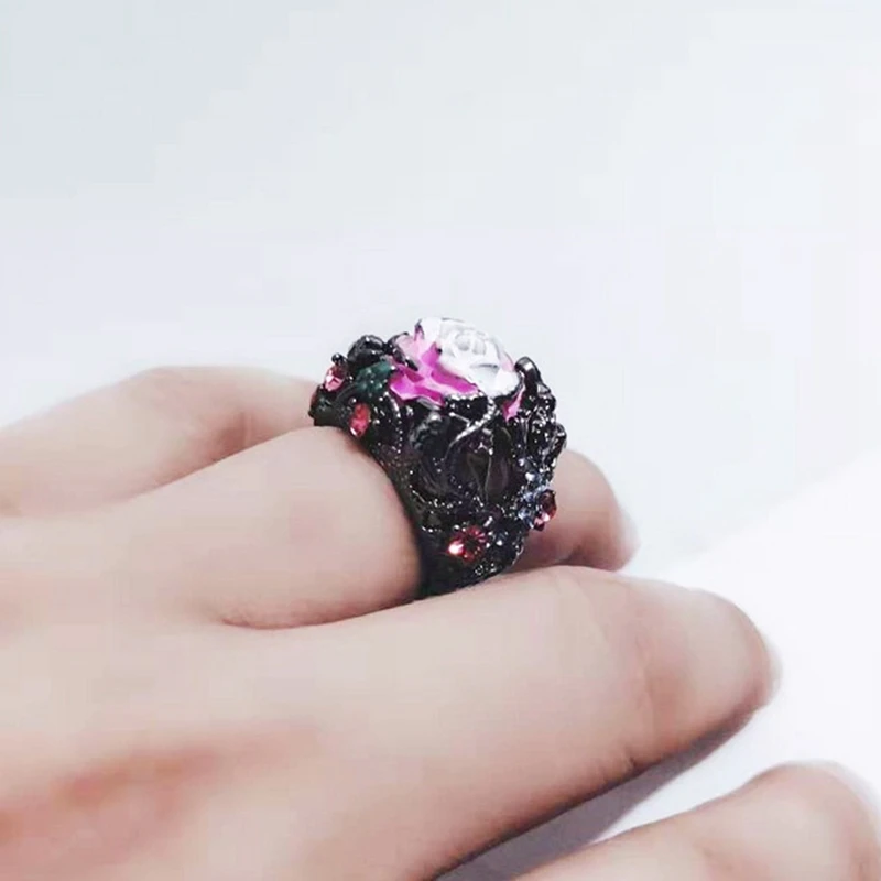 

Multicolour Natural Birthstone Flower Bride Wedding Ring Bohemia Style Gecko Crystal Rings for Women Engagement Gothic Jewelry
