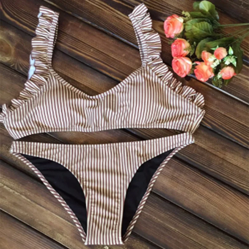 Colorful Striped Bikinis Set 2017 New Lace Straps Swimsuit Women Sexy Push Up Swimwear Low Cut Swimsuit Biquinis Maillot De Bain