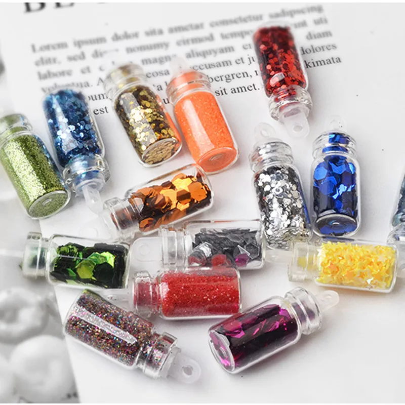 Kit de dijes de Arte de uñas con decoración de diamantes de imitación de 48 botellas que contienen arte de uñas al azar con lentejuelas y brillo de uñas en polvo conjunto