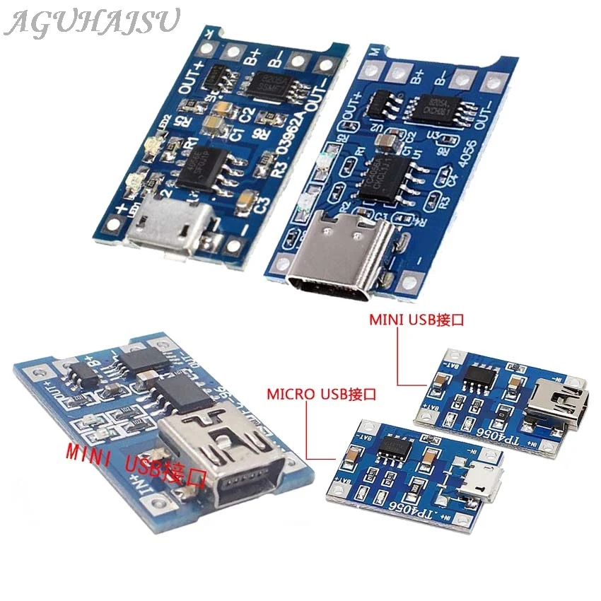 

type-c / Micro USB 5V 1A 18650 TP4056 Lithium Battery Charger Module Charging Board With Protection Dual Functions 1A Li-ion