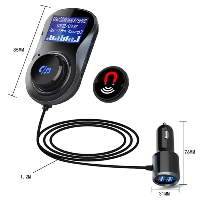 LCD FM Transmitter Handsfree Bluetooth Car Kit Dual USB 3.0 Quick Charge Support TF Card FM Modulator Bluetooth Adapter LCD FM Transmitter Handsfree Bluetooth Car Kit Dual USB 3.0 Quick Charge Support TF Card FM Modulator Bluetooth Adapter