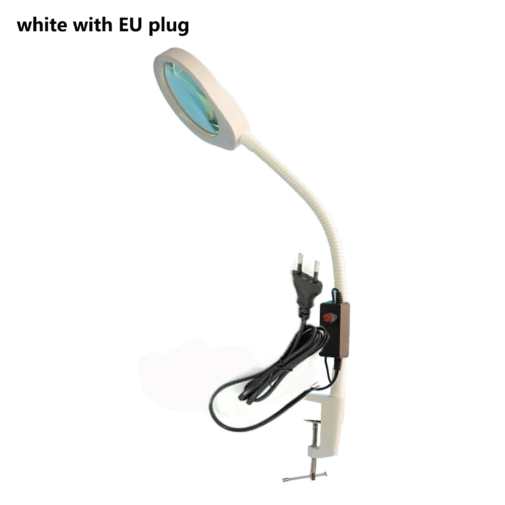 Hands-free Лупа Гибкая рука 8X 10X увеличительное стекло светодиодный свет - Цвет: white EU plug