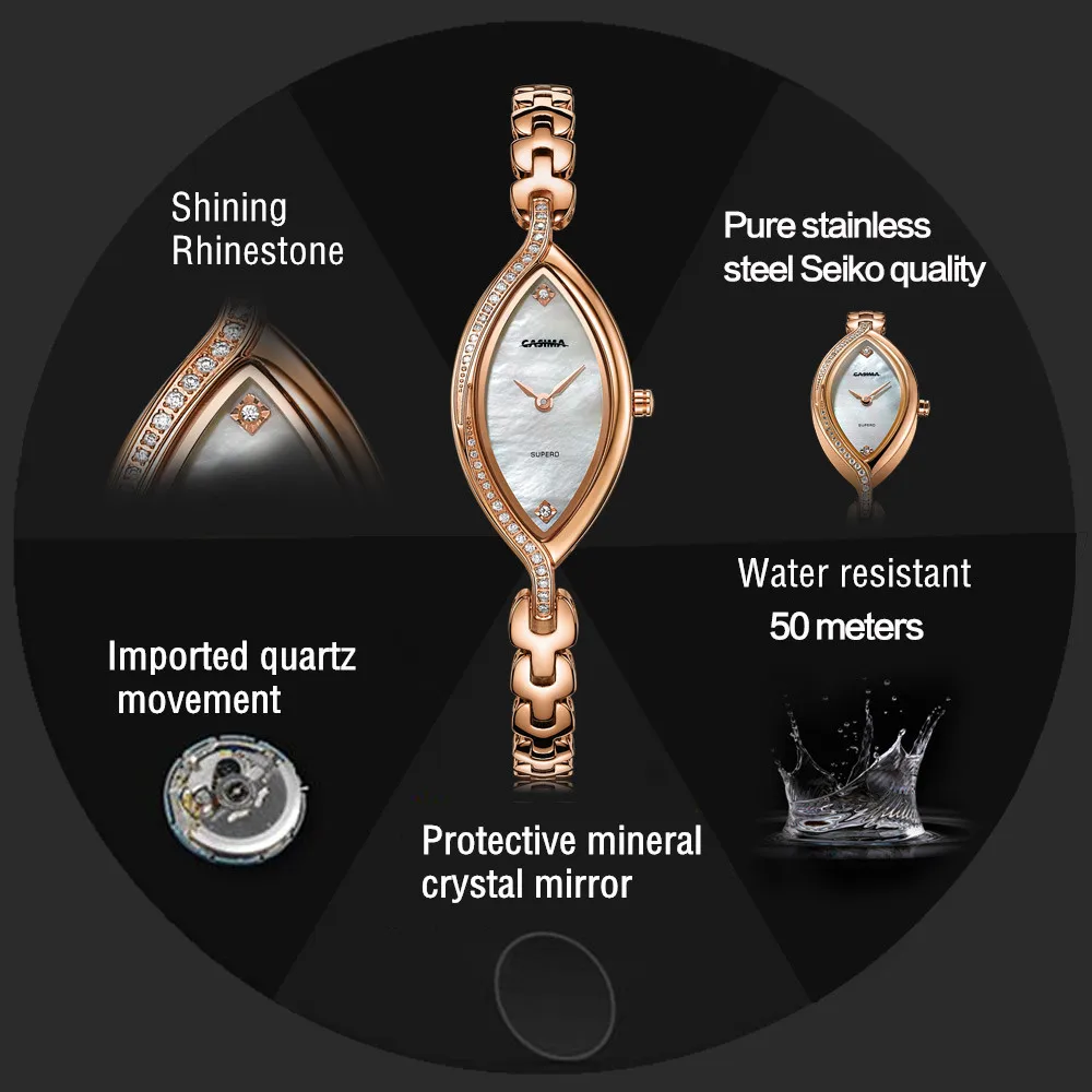 Модные Роскошные Брендовые женские часы-браслет, повседневные женские кварцевые часы из нержавеющей стали, водонепроницаемые CASIMA#2609