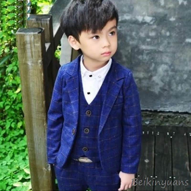 Весенне-осенний костюм из трех предметов детская одежда джентльмена детские брюки костюм для мальчиков куртка+ штаны+ жилет - Цвет: Coat pant vest