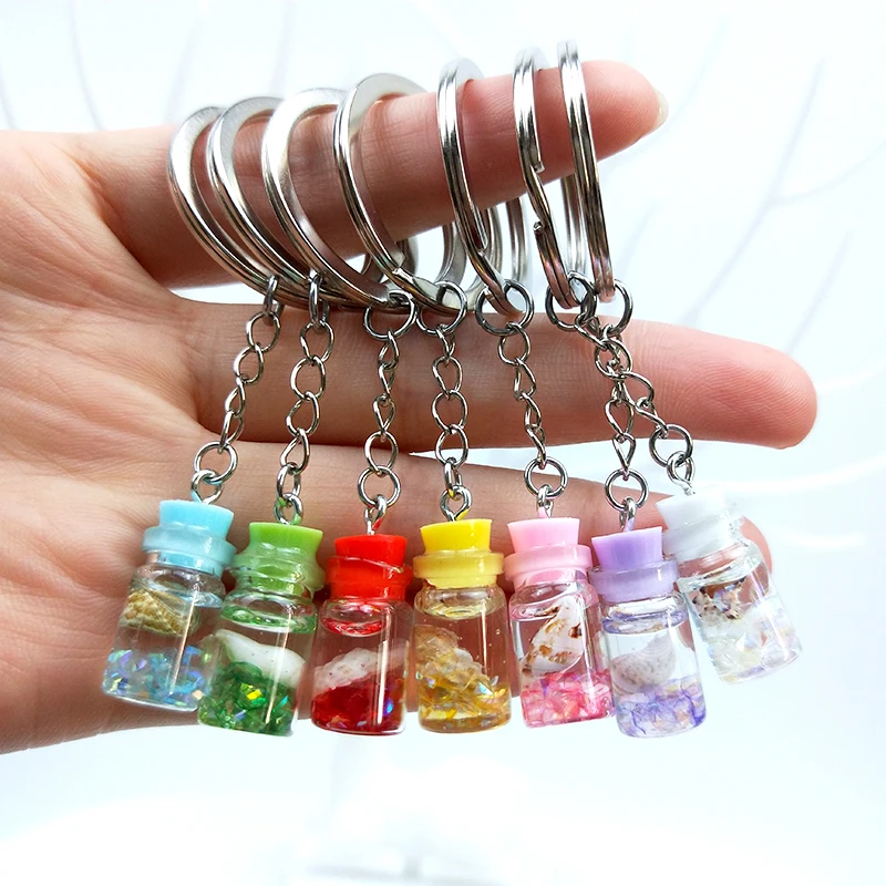 

Personality Cute Resin Colorful Keyring Drift Bottle Conch Sand Keychain Female Men Girl Key Chain Bag Car Pendant Jewelry Gift
