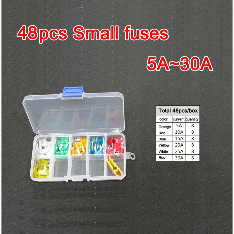 

48pc Assorted Small Blade Fuse 5A 10A 15A 20A 25A 30A Auto Car Truck Motorcycle FUSES Box Kit ATC ATO ATM