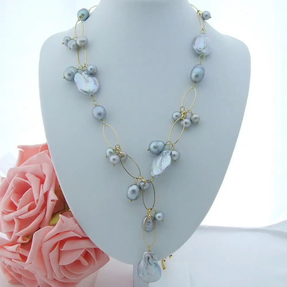 

AB060708 21" 20MM Grey Keshi Pearl Necklace