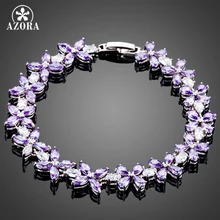 AZORA Encanto 14 unids Amethtst Trébol Con Completa Superior AAA CZ Púrpura Conectado Pulsera TS0107