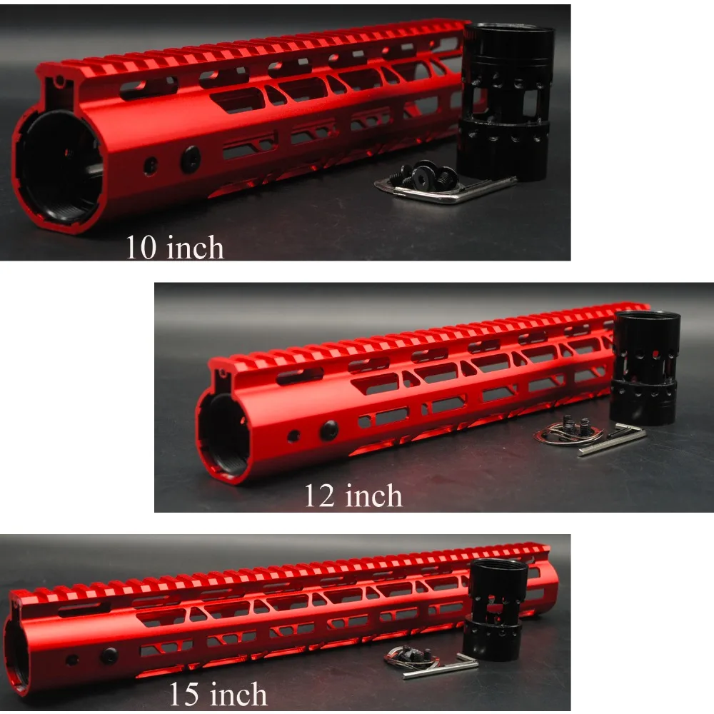 

Red Anodized 10'' 12'' 15'' inch M-LOK Handguard Rail Free Float Mount System Ultralight Steel / Aluminum Barrel Nut