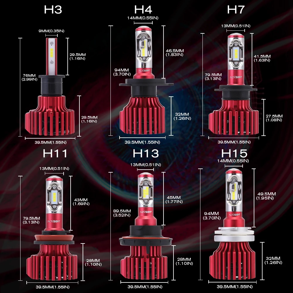 NOVSIGHT H7 H4 светодиодный фары H11/H8/H9 9005 9006 H13 Авто противотуманных фар 60 Вт 10000LM дальнего света Противотуманные фары с декодер D40