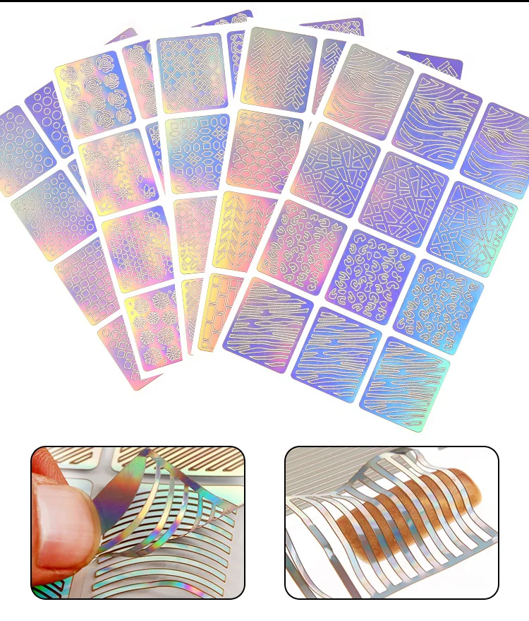 

12 Pcs Nail Laser Hollow Stencil Stickers Nail Vinyls Transfer Tips Guide 24 STYLES 3D Stickers With Card MAFANAILS