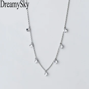 

DreamySky 100% Real Pure Silver Color Tassel Cubic Zirconia Beads Necklaces For Women Wedding Statement Choker Necklaces
