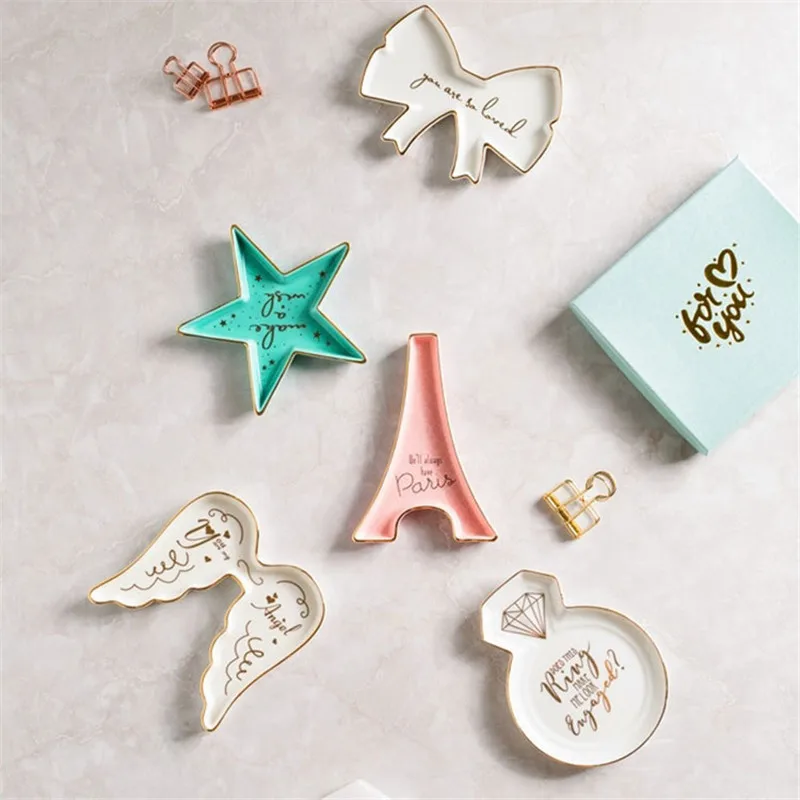 

Baffect Creative Ceramic Storage Tray Jewelry Display Candy Trinket Dish Storage Plate Desktop Home Decor Crockery Tableware