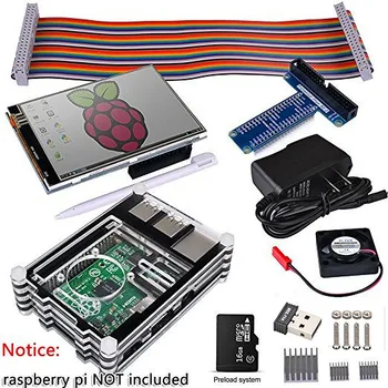 

Raspberry Pi 3 2 Complete Starter Kit with USB Adapter+3.5 inch Touch Screen+16GB+Case+Power Supply+GPIO Board + Fan+ Heat Sink