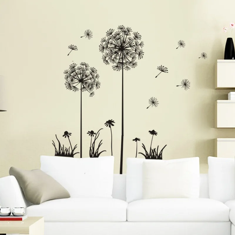 

50*70cm Hot Black Dandelion Sitting Room Bedroom Wall Stickers Household Adornment Wall Stickers on The Wall