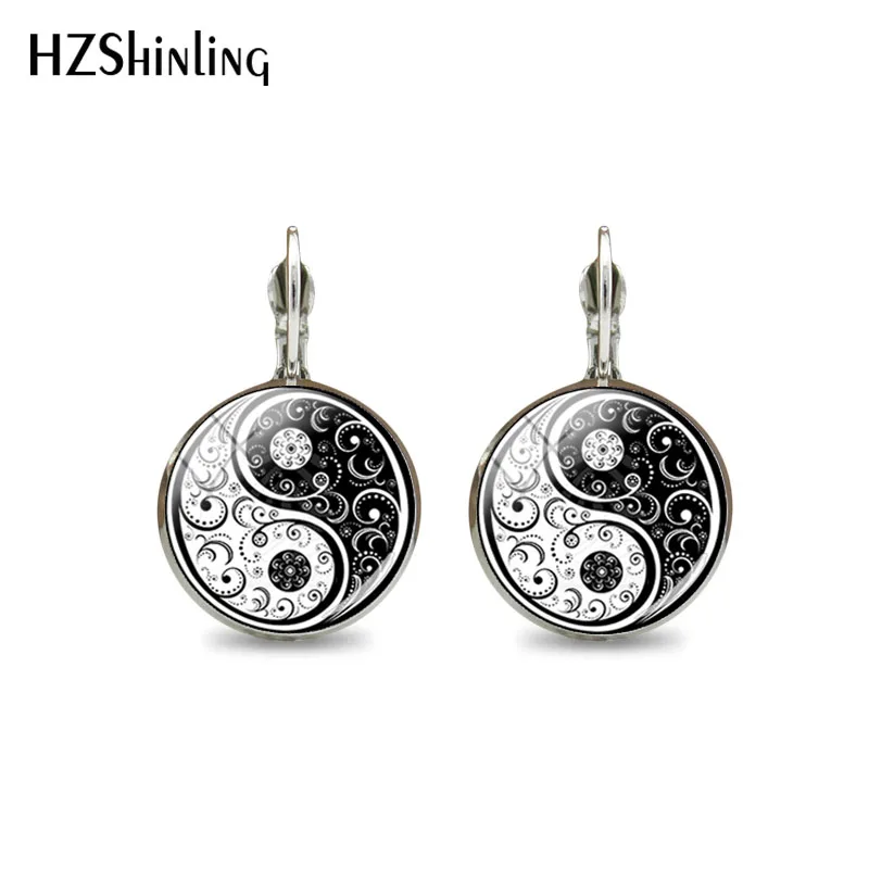Новые Классические серьги Крючки BaGua Yin Yang круглые стеклянные черно белые