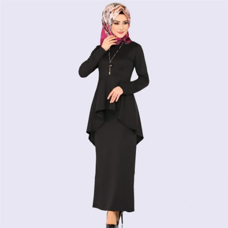 

WEPBEL Arab Dubai Muslim Fashion Dress Pure Color Slim Fit Fake Two Pieces Ruffle Long Sleeve Plus Size Dresses S-5XL