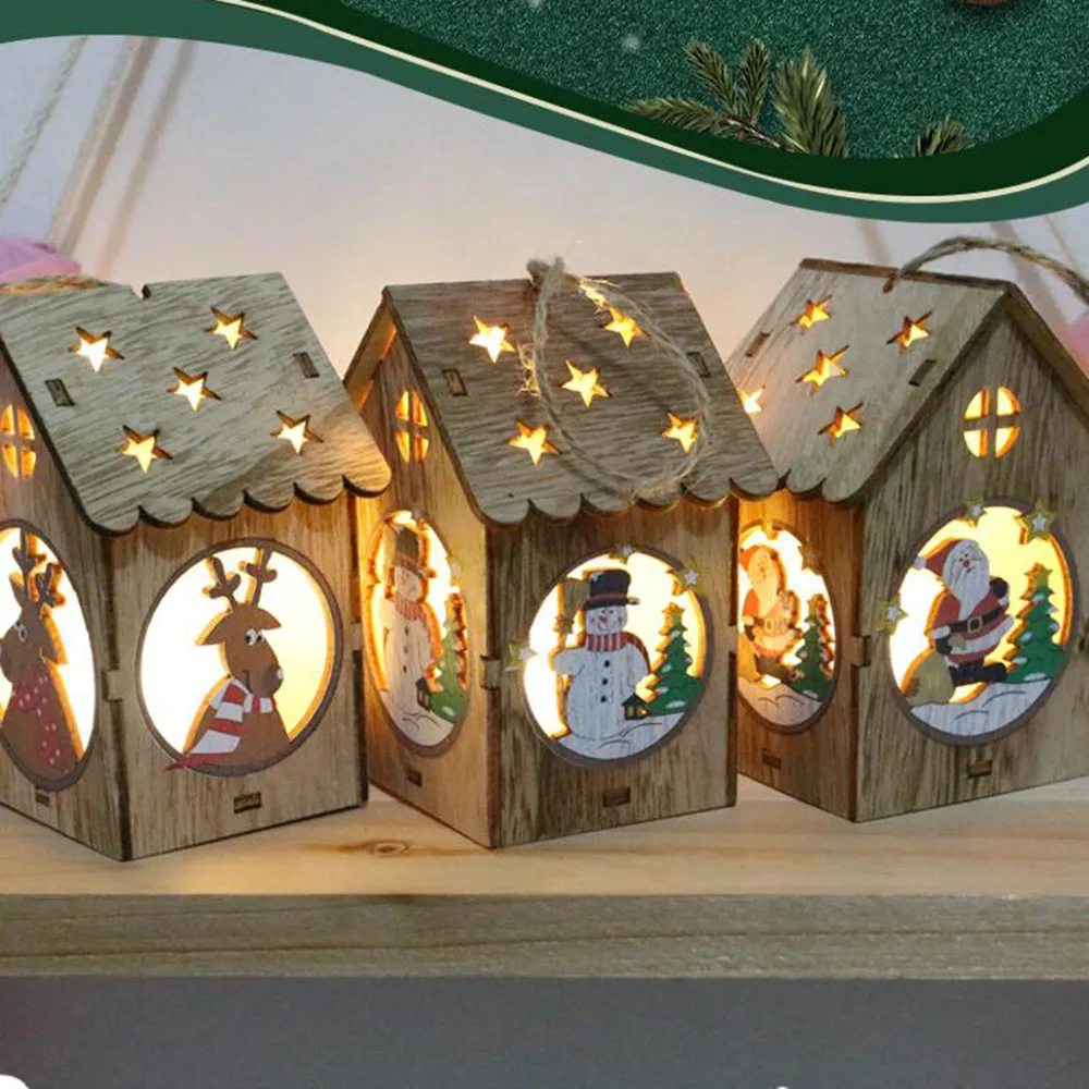 Аксессуары для украшения дома светодиодный свет деревянный кукольный домик вилла рождественские украшения для рождественской елки висит для украшения комнаты украшения
