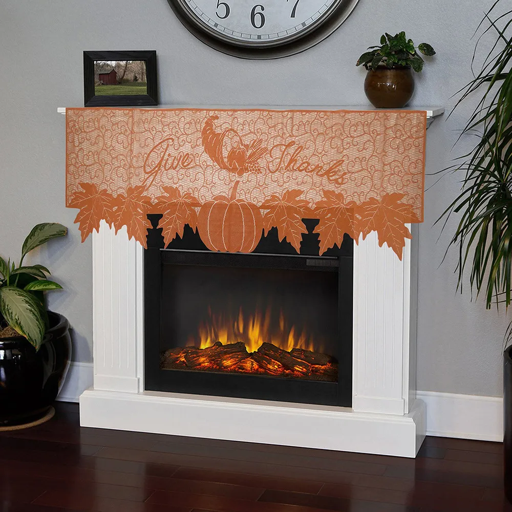 Pumpkin Lace Fireplace Cloth Pumpkin Maple Leaf Orange Spice Fall