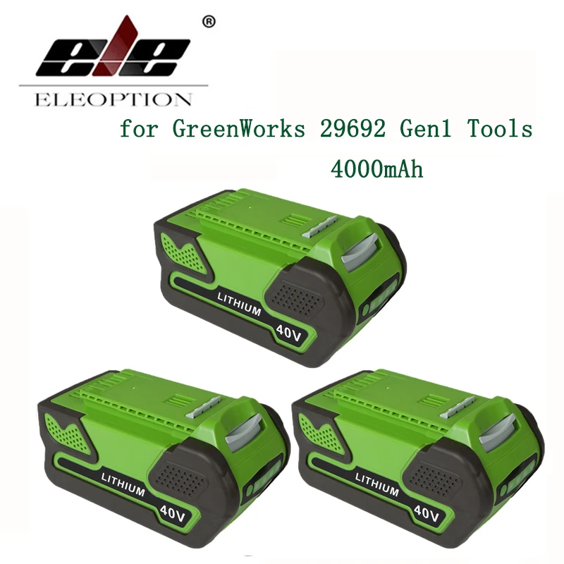 

ELE ELEOPTION 3PCS High Capacity 40V 4000mAh Replacement Lithium Ion Battery for GreenWorks Gen1 29692 29282 29302 Tools