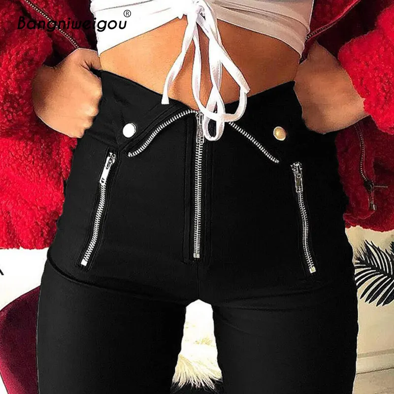 

Bangniweigou Zipper Skinny Pencil Capris Pants Women Black Pants Slim Trousers Solid Color Bottoms Trends 2019