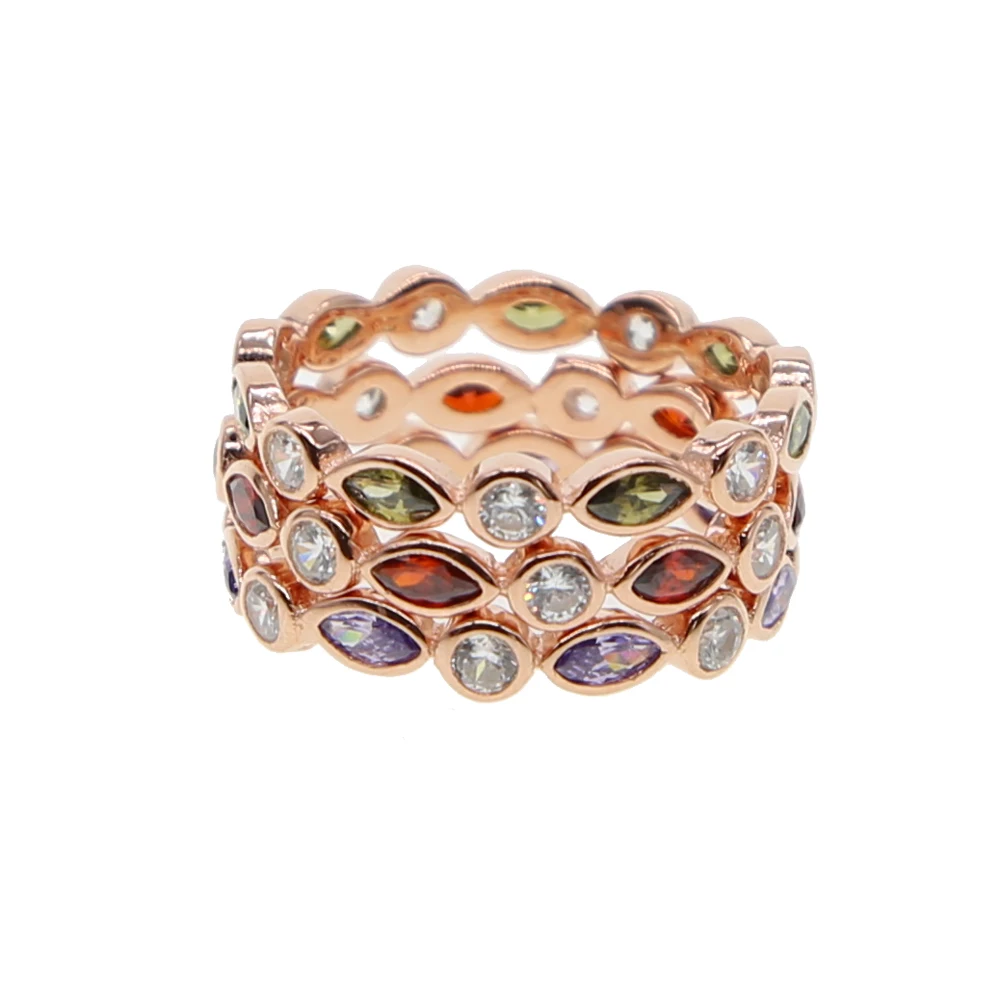 

100% 925 sterling silver 3 color stack stackable fashion girl women design jewelry birthstone rose gold silver mix color cz ring
