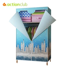 Actionclub Single Small Wardrobe Oxford Cloth Closet DIY Reinforcement 25MM Steel Pipe Cabinet Clothing Hanging Storage Closet