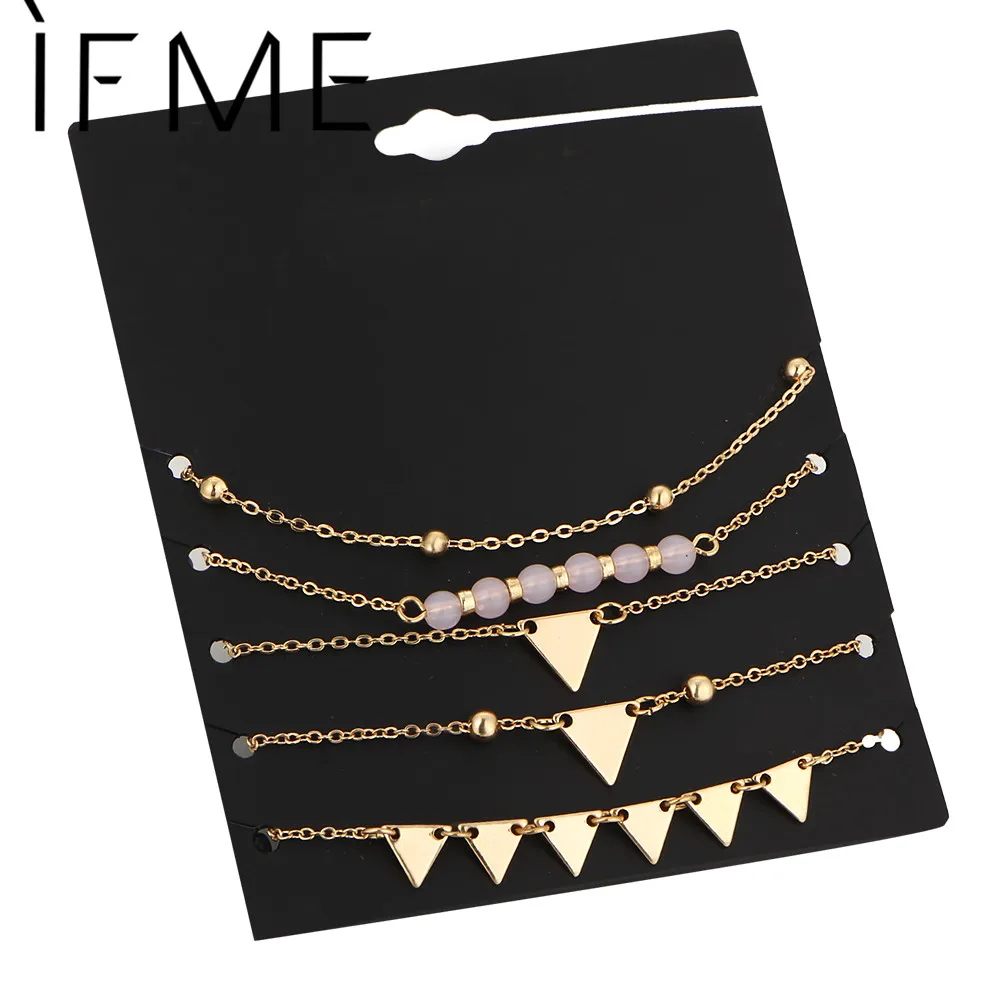 

IF ME Fashion Gold Color Multilayer Bangles & Bracelets for Women Female Geometric Triangle Charms Beads Bracelets Pulseras Muje