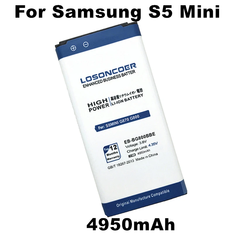 

LOSONCOER 4950mAh EB-BG800BBE for Samsung Galaxy SV Mini S5 Mini Battery S5mini G870 SM-G800F SM-G800H EB-BG800CBE Battery