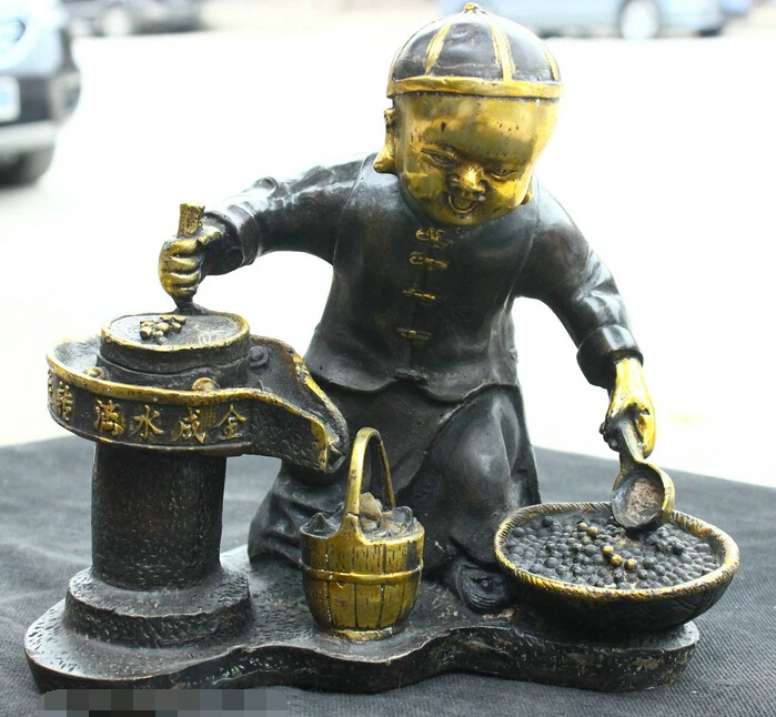 

Chinese Folk Fengshui Old Bronze Brass Statue Buddhist temple Dripping into gold R0713 B0403