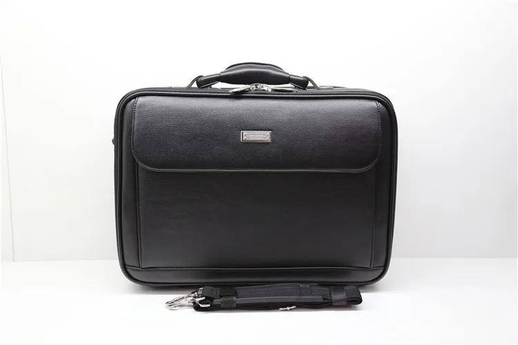 Mens Leather Laptop Briefcase Flap Pocket Zipper Case With Shoulder