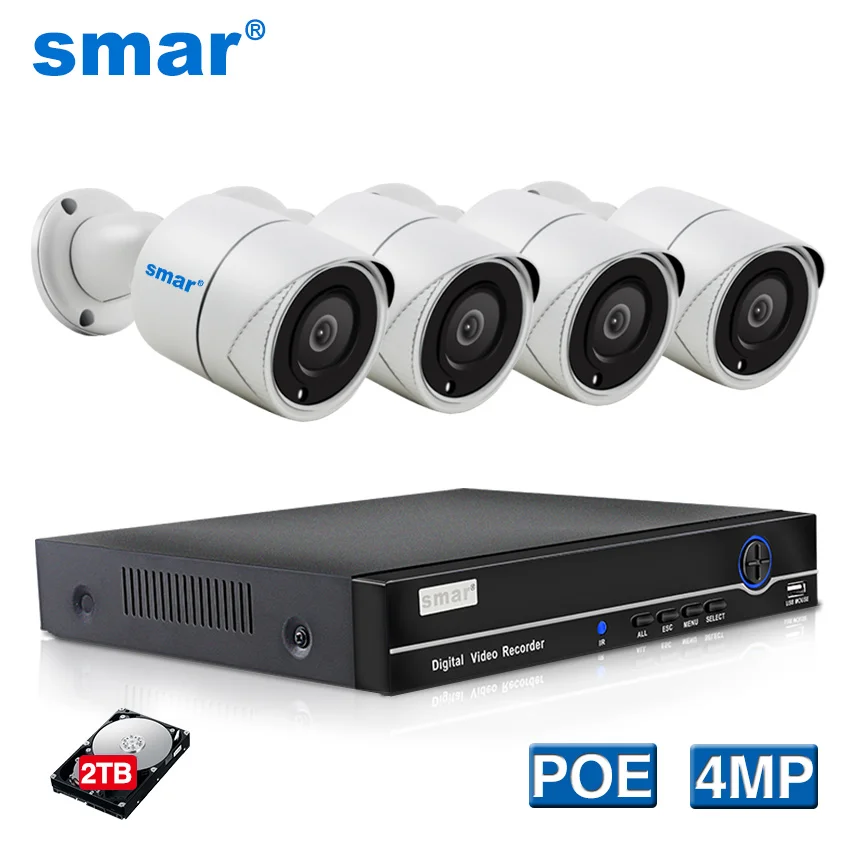 Sm4ch 4MP POE NVR комплект ip-камера CCTV Система HDMI камера безопасности Система H.265 IP камера наружная металлическая Всепогодная 2 ТБ HDD