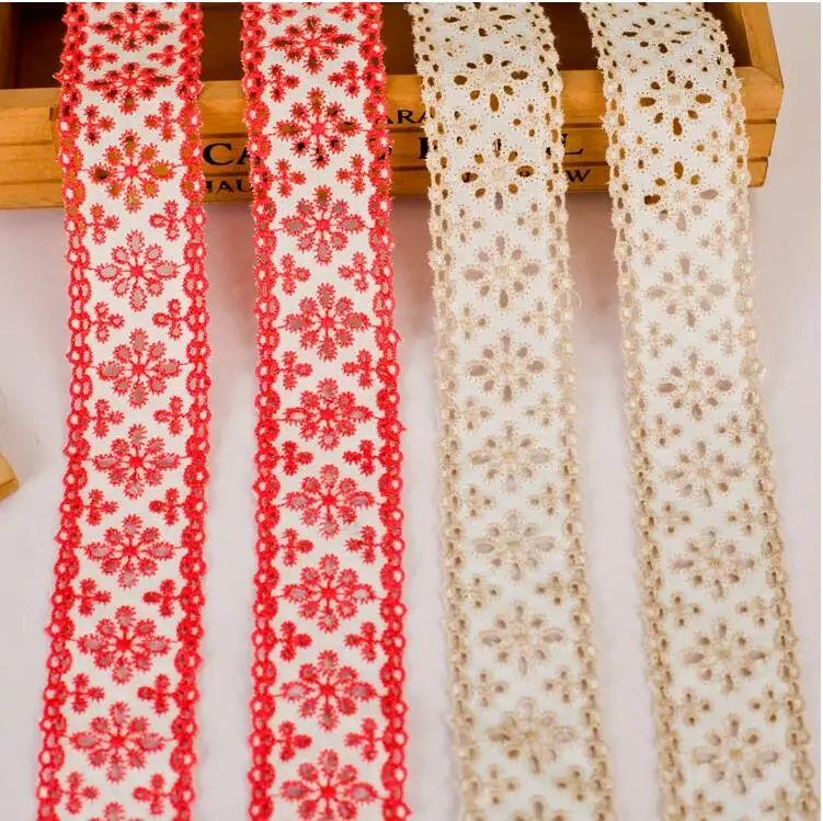 

5 Meters 3.8cm Width Delicate Red/Apricot Hollow Out Embroidered Sewing Garment Dccesorries DIY Handmade Cotton Lace Trim Fabric