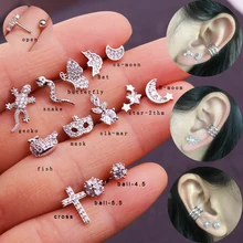 Sellsets 1 шт. крошечные Гекко змея штанга Нержавеющая Сталь cz Пирсинг ювелирные изделия кристалл животных трагус спиральный для хряща шпильки