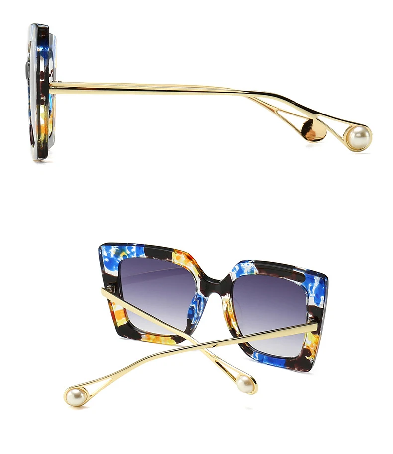 Роскошные квадратные солнцезащитные очки для женщин с голубым цветком, брендовые дизайнерские Винтажные Солнцезащитные очки с большой пластиковой оправой, очки с защитой от уф400 лучей