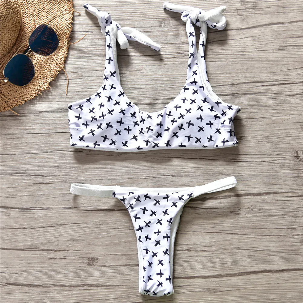 

2019 Summer New Strap Push Up Sexy Bikini Set Swimwear Women Swimsuit Female Bathing Suit Thong Bikinis White Beach Swim Suits