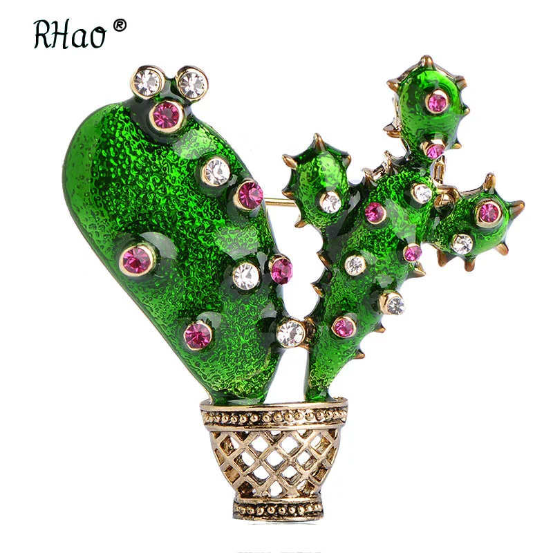 

hot sell Green Enamel Cactus Brooches for women Kids Men Crystal Plant Corsage Suit Scarf Dress Decoration pins wedding brooch