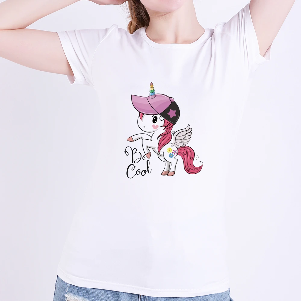 

2019 Cute Unicorn Print Women t shirt Short Sleeve t-shirts O-Neck Tops Plus s-3XL Size White casual Hip Hop t shirts