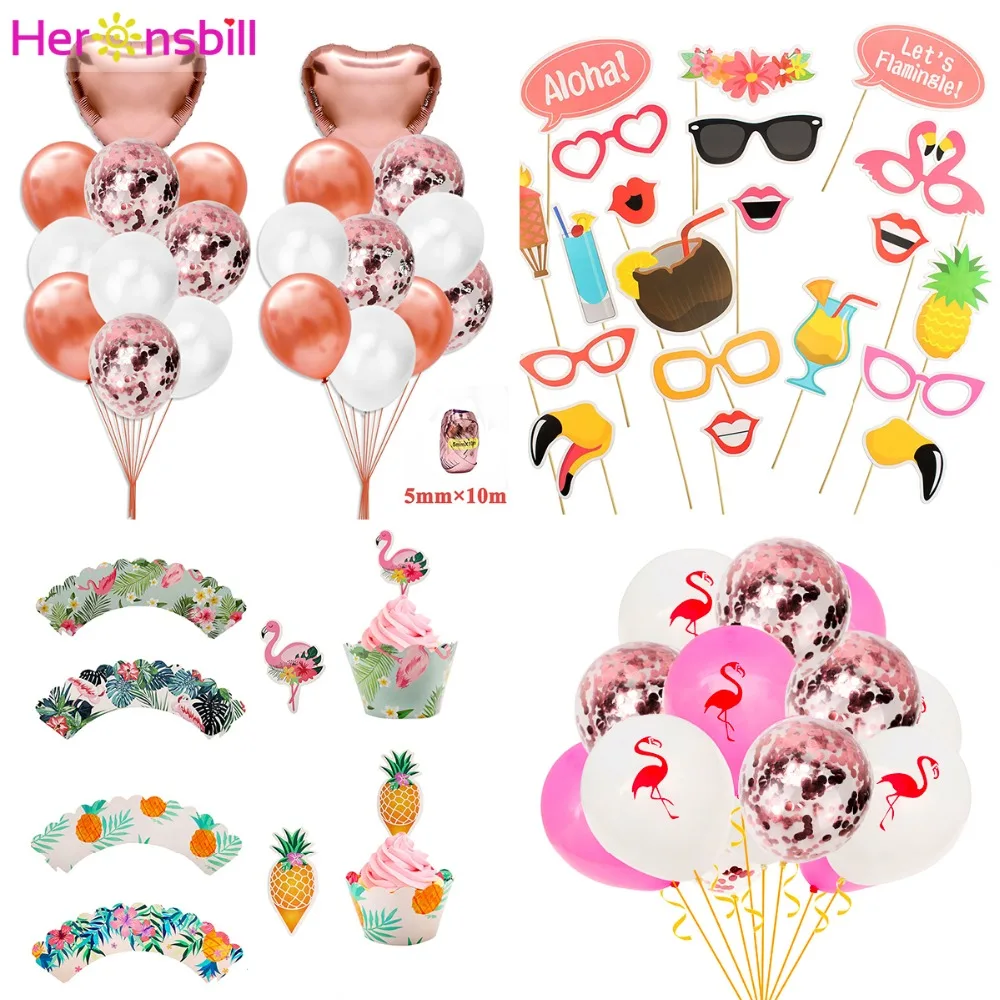 Heronsbill Розовый фламинго конфетти воздушные шары тропических Гавайских свадебной