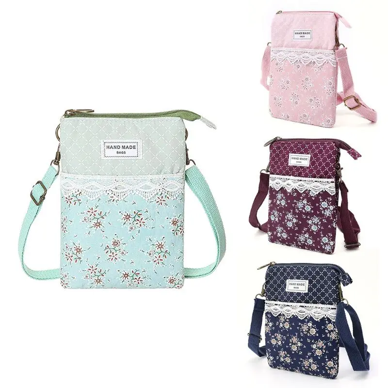 

Women Flower Printed Lace Wallet Purse Coin Cell Phone Cotton Blend Case Mobile Bag Pouch Mini Shoulder Bags