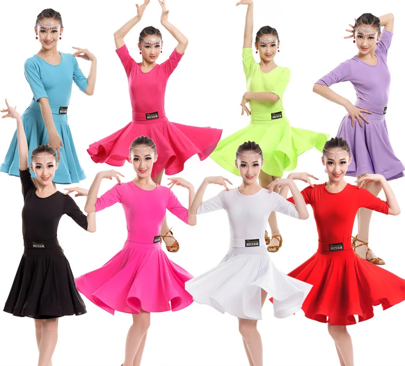 Girls Green Blue Latin Dancing Dress Kids Ballroom Salsa Dance Wear