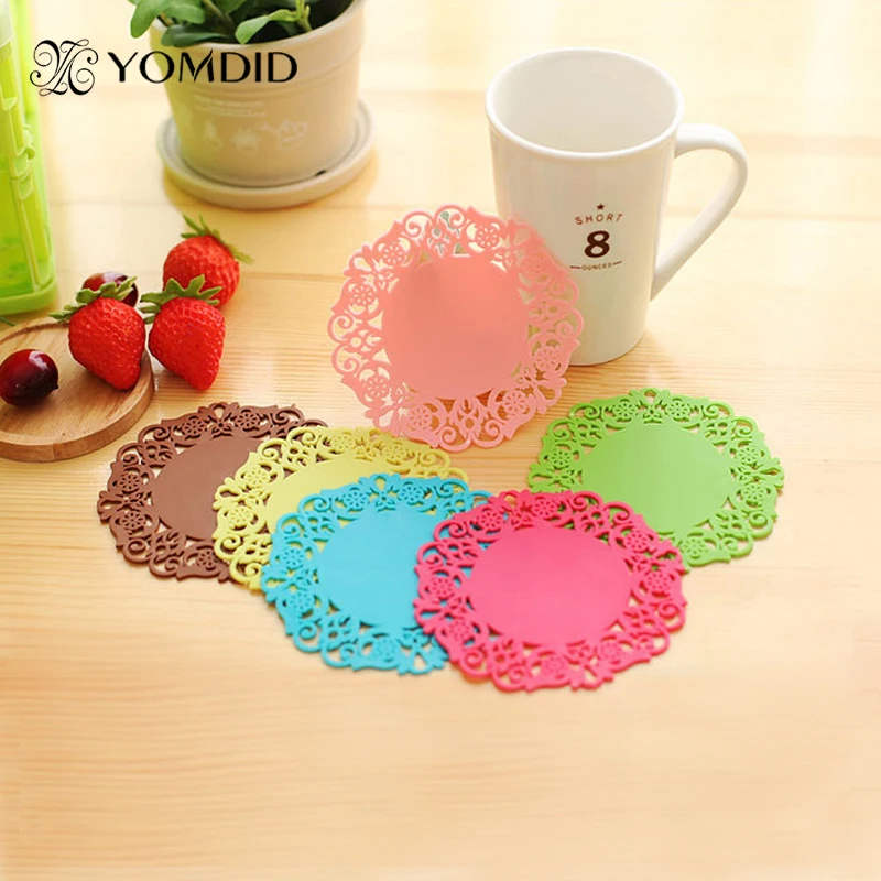 

6Pcs Lace Flower Doilies Silicone Coaster Coffee Table Cup Mats Pad Placemat Kitchen Accessories Cooking Tools