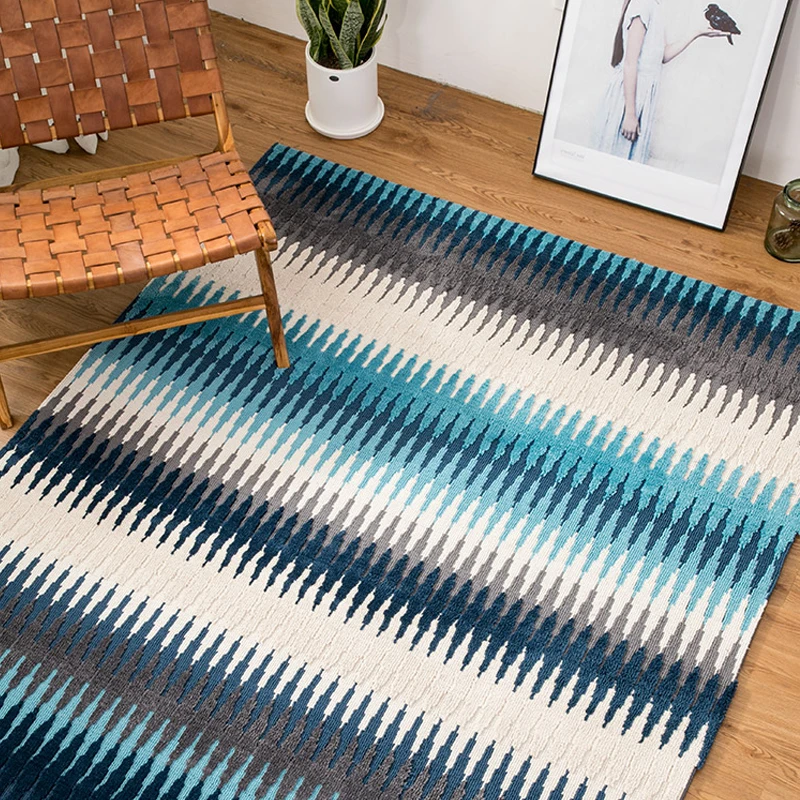 

cotton Solid morocco Living room Carpet geometric WHITE blue Denmark Rug bohemia GEOMETRY Modern Mat design Nordic style