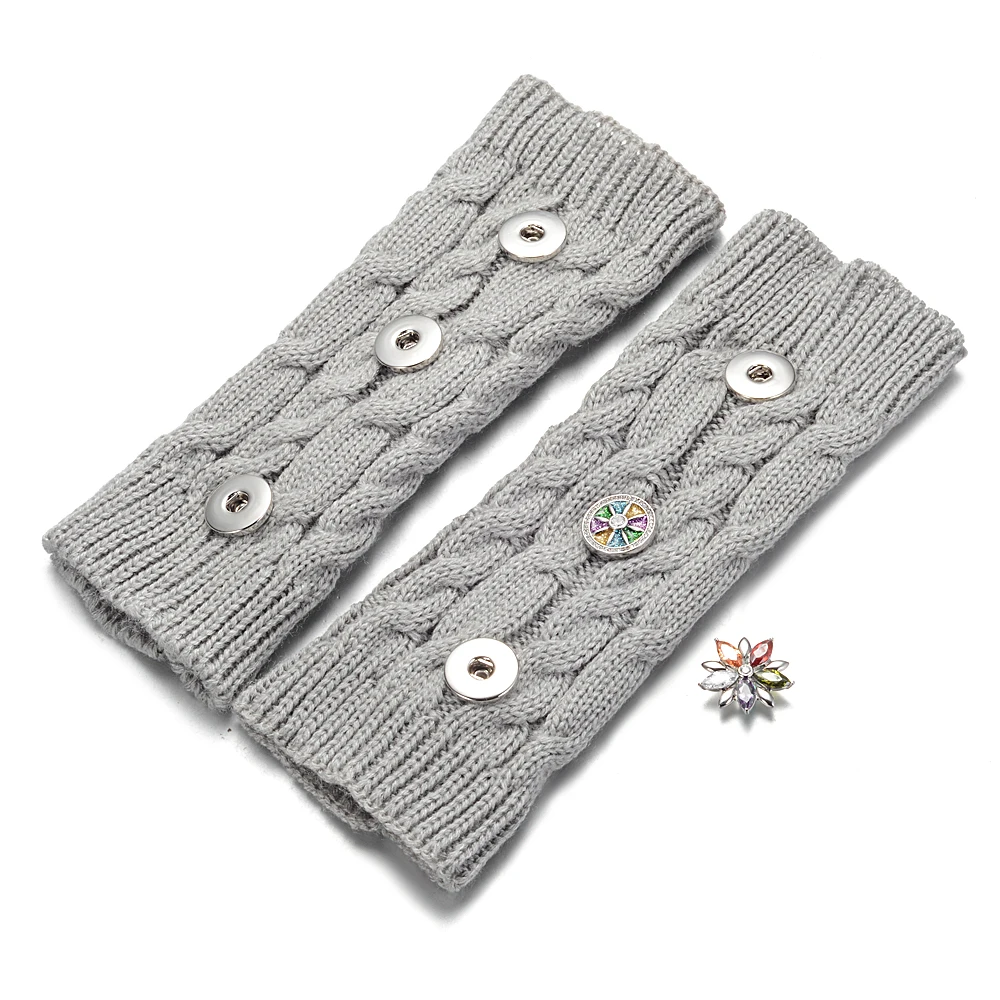

New Fashion Girls Women Ladies Hand Wrist Warmer Winter Half Finger Acrylic Gloves with Ginger Snaps Style fit 18mm Snaps NN-696